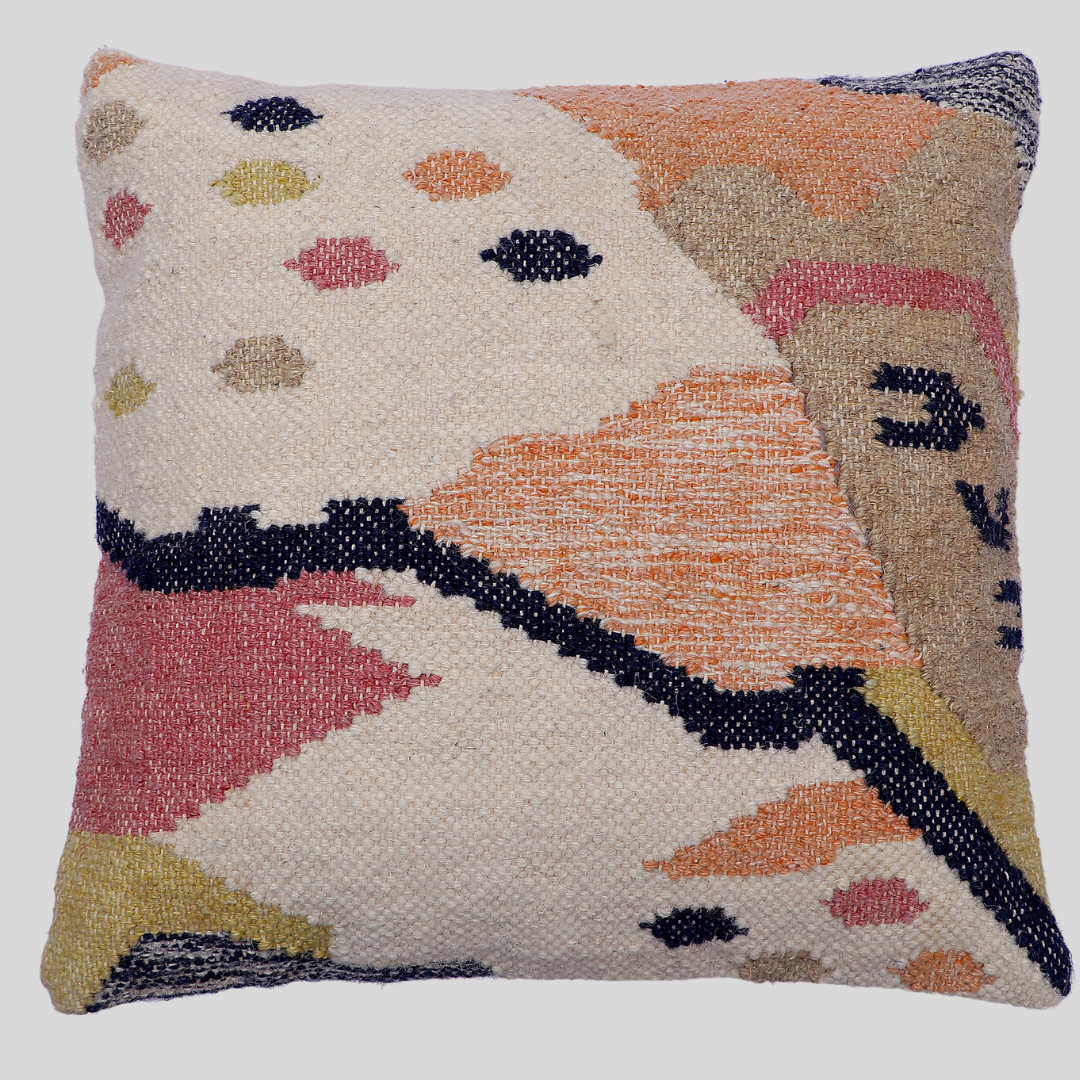 Colorblock Abstract Kilim Wool Cushion Cover 45 x 45 cm by Luv Saffron | Souqify