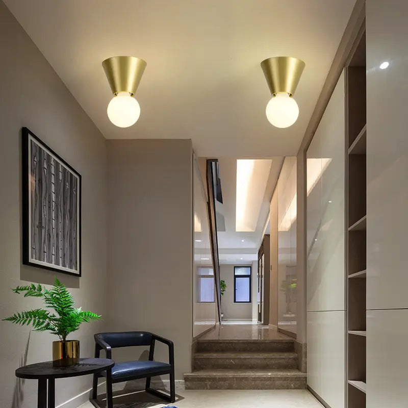 Copper balcony entrance hallway aisle light Nordic luxury modern minimalist round brass bedroom small ceiling light by Zhongsan | Souqify
