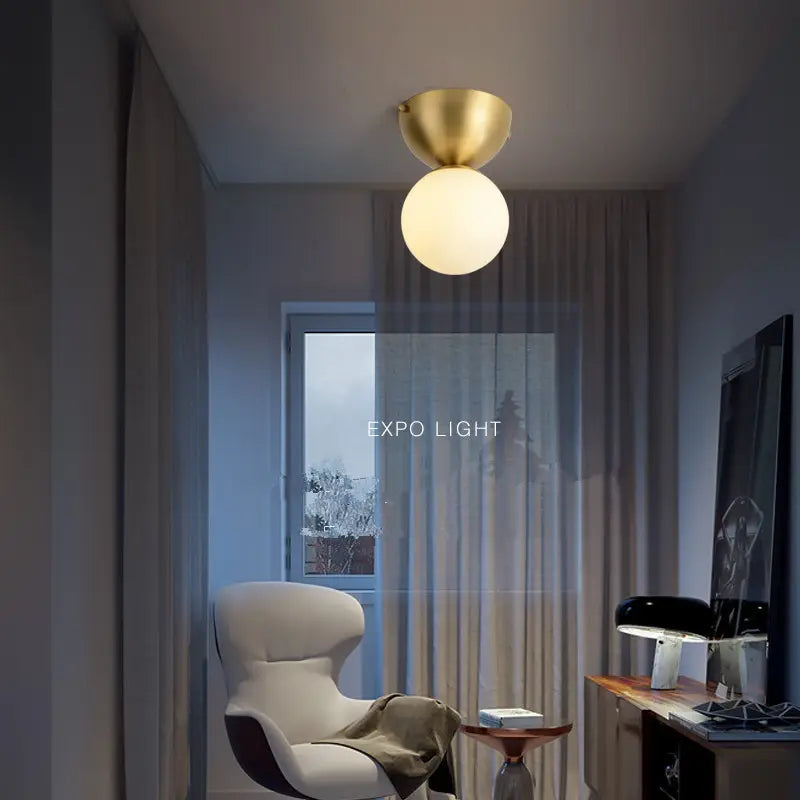 Copper balcony entrance hallway aisle light Nordic luxury modern minimalist round brass bedroom small ceiling light by Zhongsan | Souqify