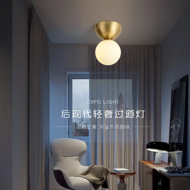 Copper balcony entrance hallway aisle light Nordic luxury modern minimalist round brass bedroom small ceiling light by Zhongsan | Souqify