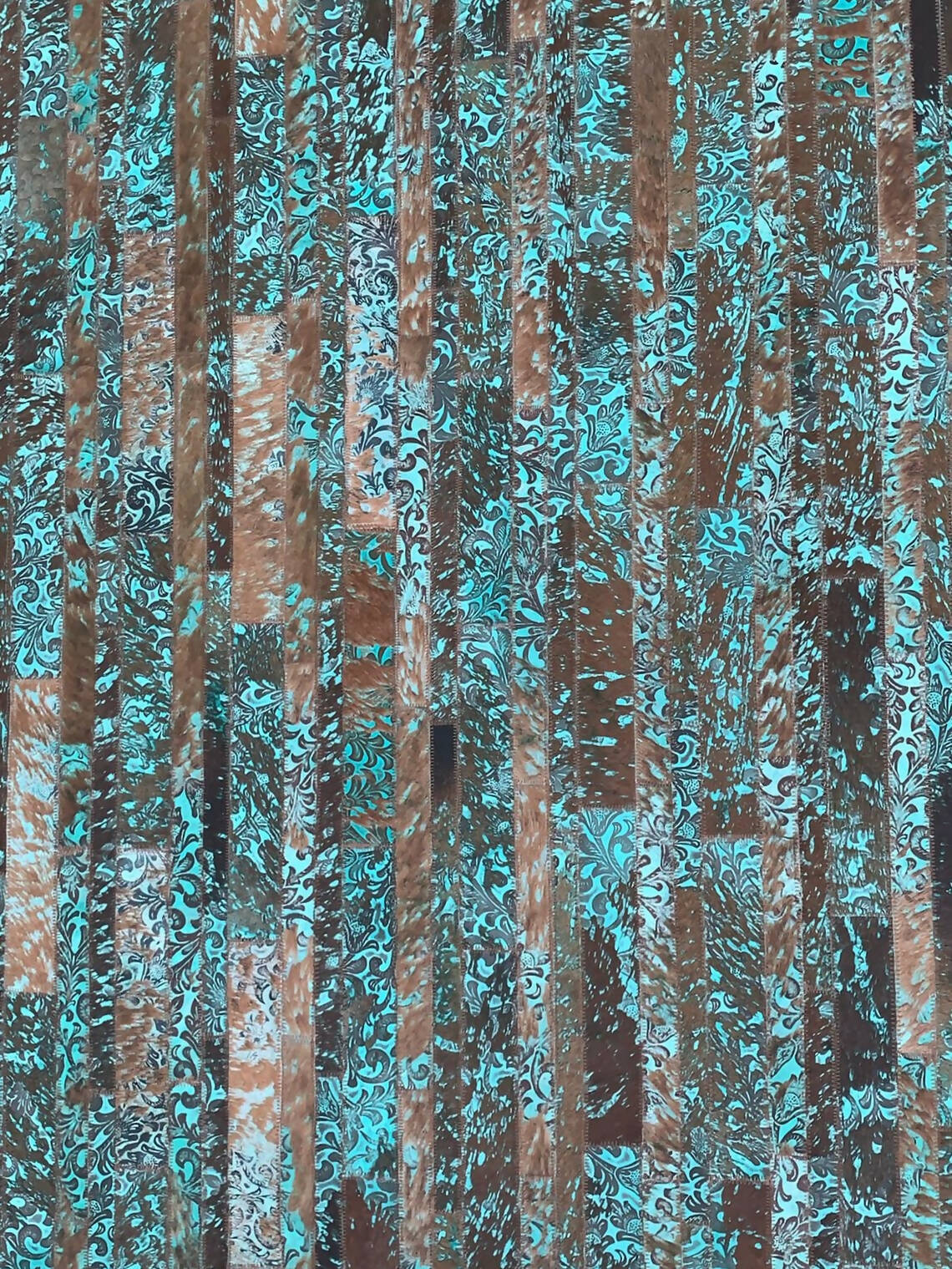 DEKOLAND - Stripes Rug Brown and Floral Turquoise Home Interior Decor by Dinkids Furniture Trading L.L.C. | Souqify