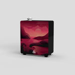 Scented candle with a pink landscape design on a white background