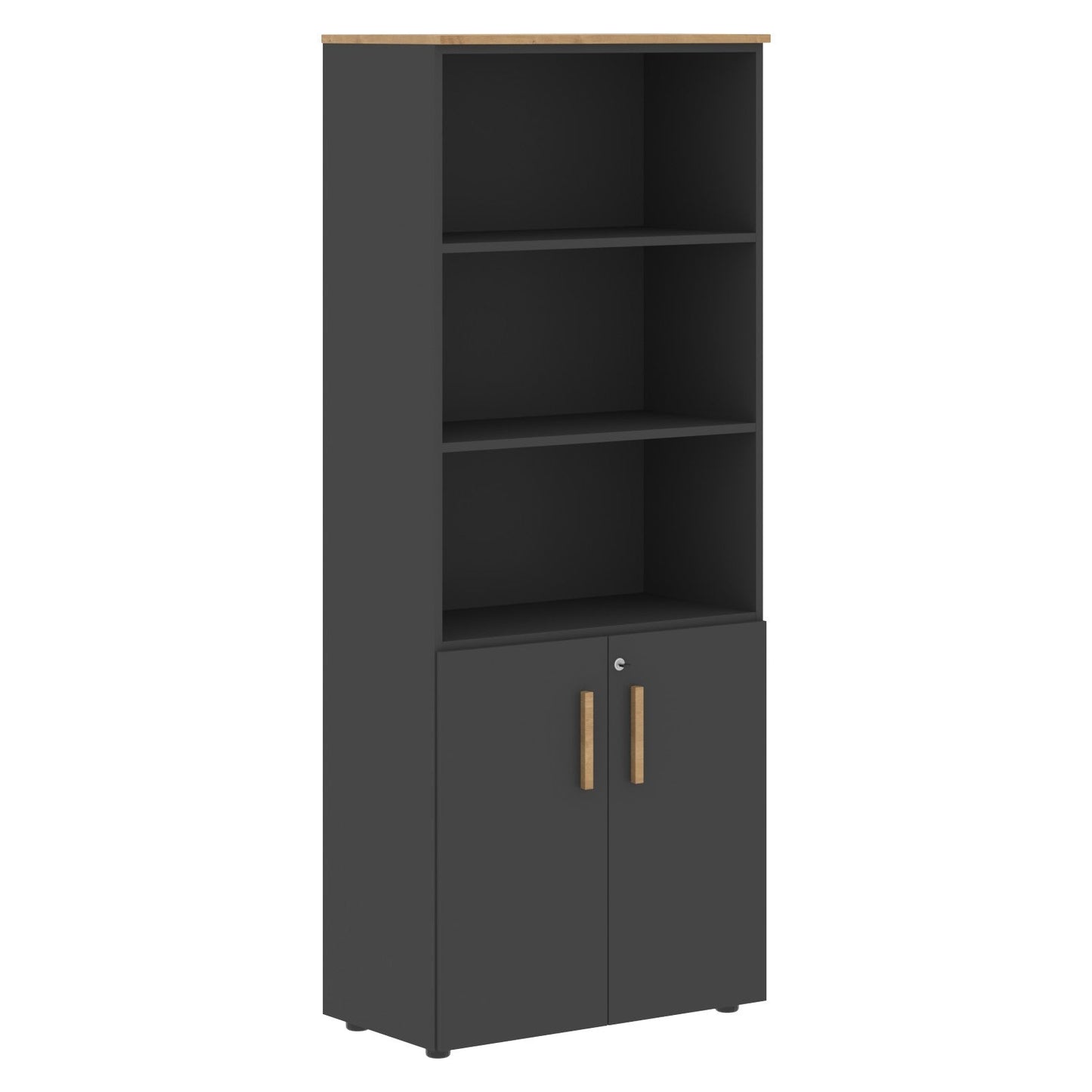 EXECUTIVE FULL HEIGHT CABINET, MADE IN E1 LAMINATE CHIPBOARD, WITH OPEN SHELVES AND LOWER WOODEN SWING DOORS by Treejar | Souqify