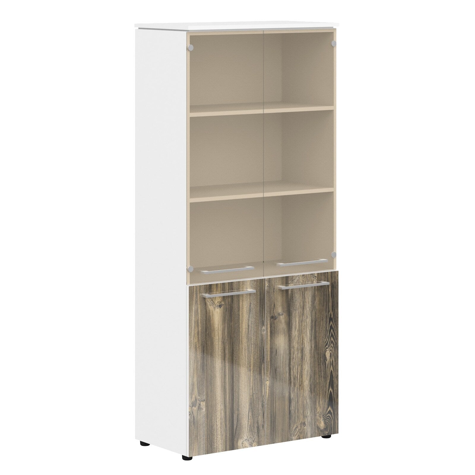 EXECUTIVE FULL HEIGHT CABINET, MADE IN E1 LAMINATE CHIPBOARD, WITH UPPER GLASS AND LOWER WOODEN SWING DOOR by Treejar | Souqify
