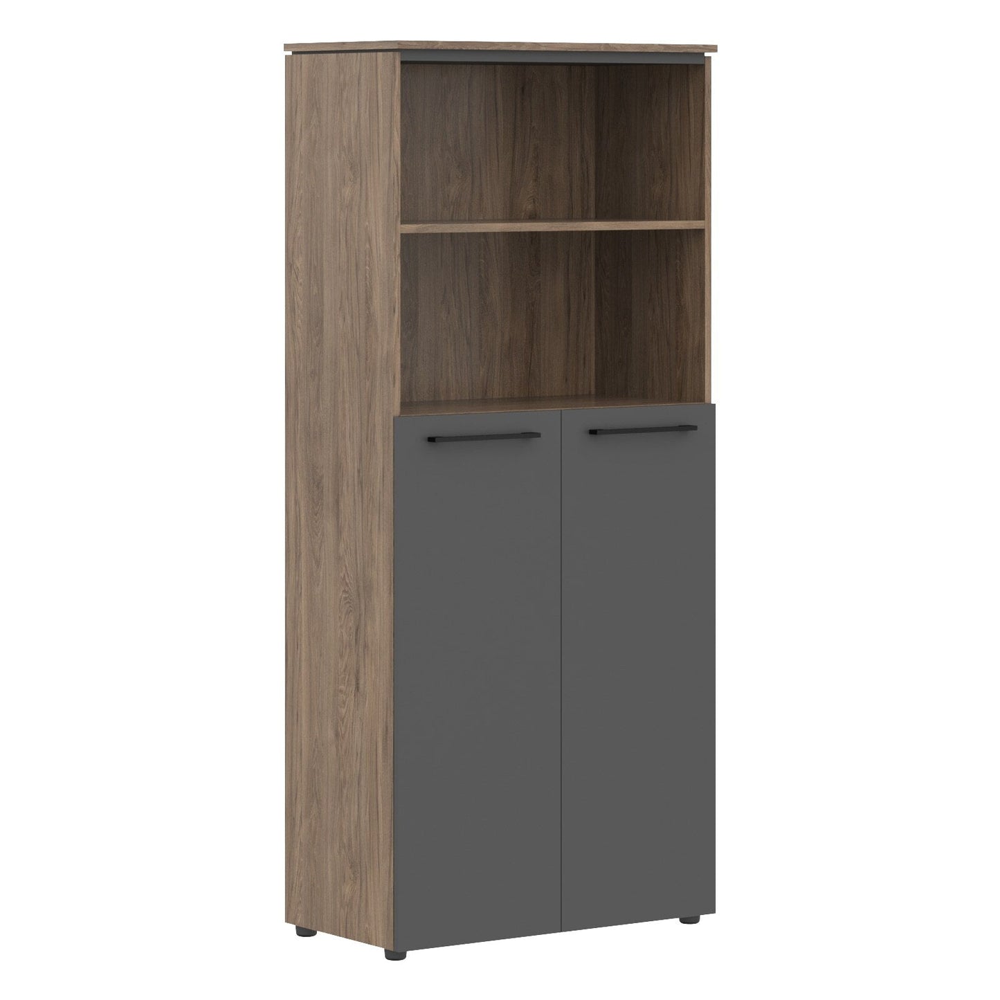 EXECUTIVE FULL HEIGHT CABINET, MADE IN E1 LAMINATE CHIPBOARD, WITH UPPER OPEN SHELVES AND LOWER WOODEN SWING DOOR 429x423x1956 Anthracite/Karia Palmyra by Treejar | Souqify