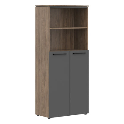 EXECUTIVE FULL HEIGHT CABINET, MADE IN E1 LAMINATE CHIPBOARD, WITH UPPER OPEN SHELVES AND LOWER WOODEN SWING DOOR 429x423x1956 Anthracite/Karia Palmyra by Treejar | Souqify