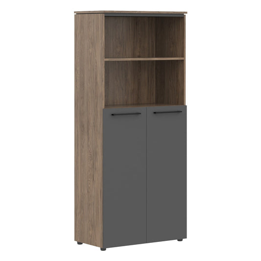 EXECUTIVE FULL HEIGHT CABINET, MADE IN E1 LAMINATE CHIPBOARD, WITH UPPER OPEN SHELVES AND LOWER WOODEN SWING DOOR 429x423x1956 Anthracite/Karia Palmyra by Treejar | Souqify