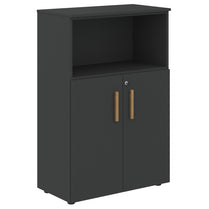 EXECUTIVE MEDIUM HEIGHT CABINET, MADE IN E1 LAMINATE CHIPBOARD, WITH OPEN SHELF AND WOODEN SWING DOOR by Treejar | Souqify