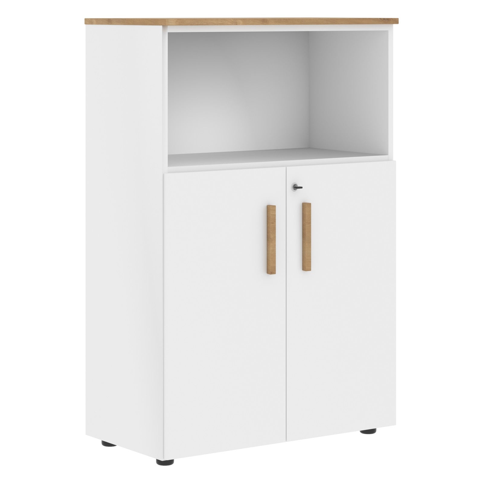 EXECUTIVE MEDIUM HEIGHT CABINET, MADE IN E1 LAMINATE CHIPBOARD, WITH OPEN SHELF AND WOODEN SWING DOOR by Treejar | Souqify