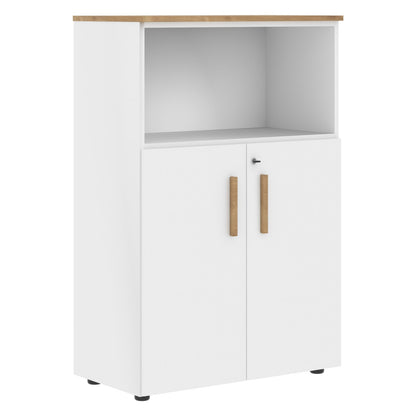 EXECUTIVE MEDIUM HEIGHT CABINET, MADE IN E1 LAMINATE CHIPBOARD, WITH OPEN SHELF AND WOODEN SWING DOOR by Treejar | Souqify