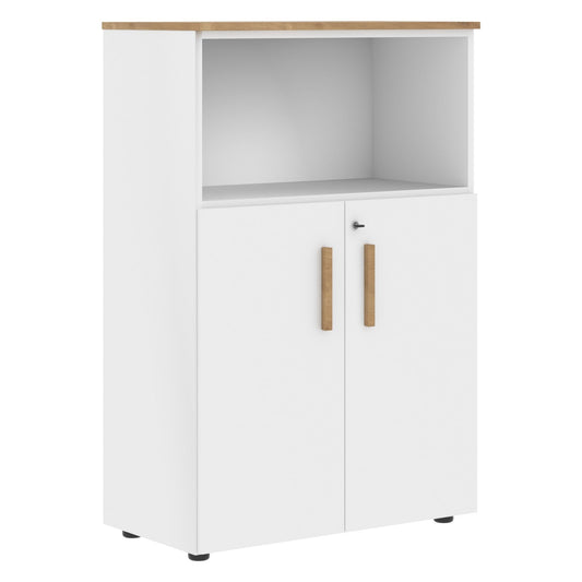 EXECUTIVE MEDIUM HEIGHT CABINET, MADE IN E1 LAMINATE CHIPBOARD, WITH OPEN SHELF AND WOODEN SWING DOOR by Treejar | Souqify
