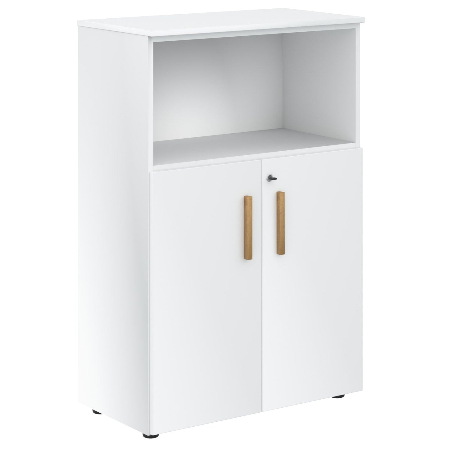 EXECUTIVE MEDIUM HEIGHT CABINET, MADE IN E1 LAMINATE CHIPBOARD, WITH OPEN SHELF AND WOODEN SWING DOOR by Treejar | Souqify