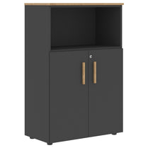 EXECUTIVE MEDIUM HEIGHT CABINET, MADE IN E1 LAMINATE CHIPBOARD, WITH OPEN SHELF AND WOODEN SWING DOOR by Treejar | Souqify