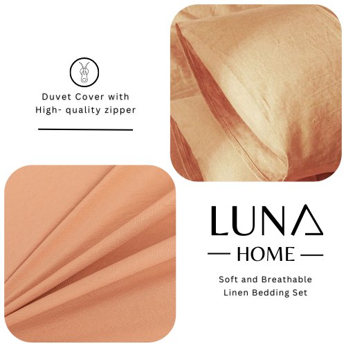 Faux Linen King Size 6 Pieces Bedding Set Without Filler, Plain Rust Color. by 5 | Souqify