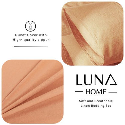 Faux Linen King Size 6 Pieces Bedding Set Without Filler, Plain Rust Color. by 5 | Souqify