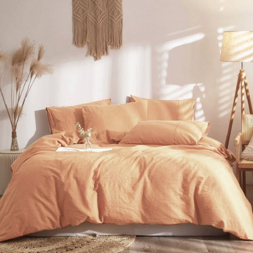 Faux Linen King Size 6 Pieces Bedding Set Without Filler, Plain Rust Color. by 5 | Souqify