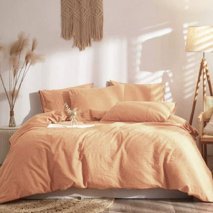 Faux Linen King Size 6 Pieces Bedding Set Without Filler, Plain Rust Color. by 5 | Souqify