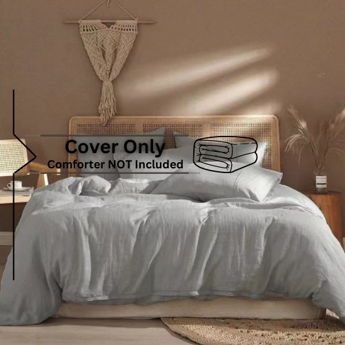 Faux Linen King size 6 Pieces Duvet Cover Set, Plain Gray color.