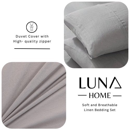 Faux Linen King size 6 Pieces Duvet Cover Set, Plain Gray color.