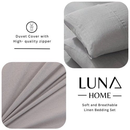 Faux Linen King size 6 Pieces Duvet Cover Set, Plain Gray color.
