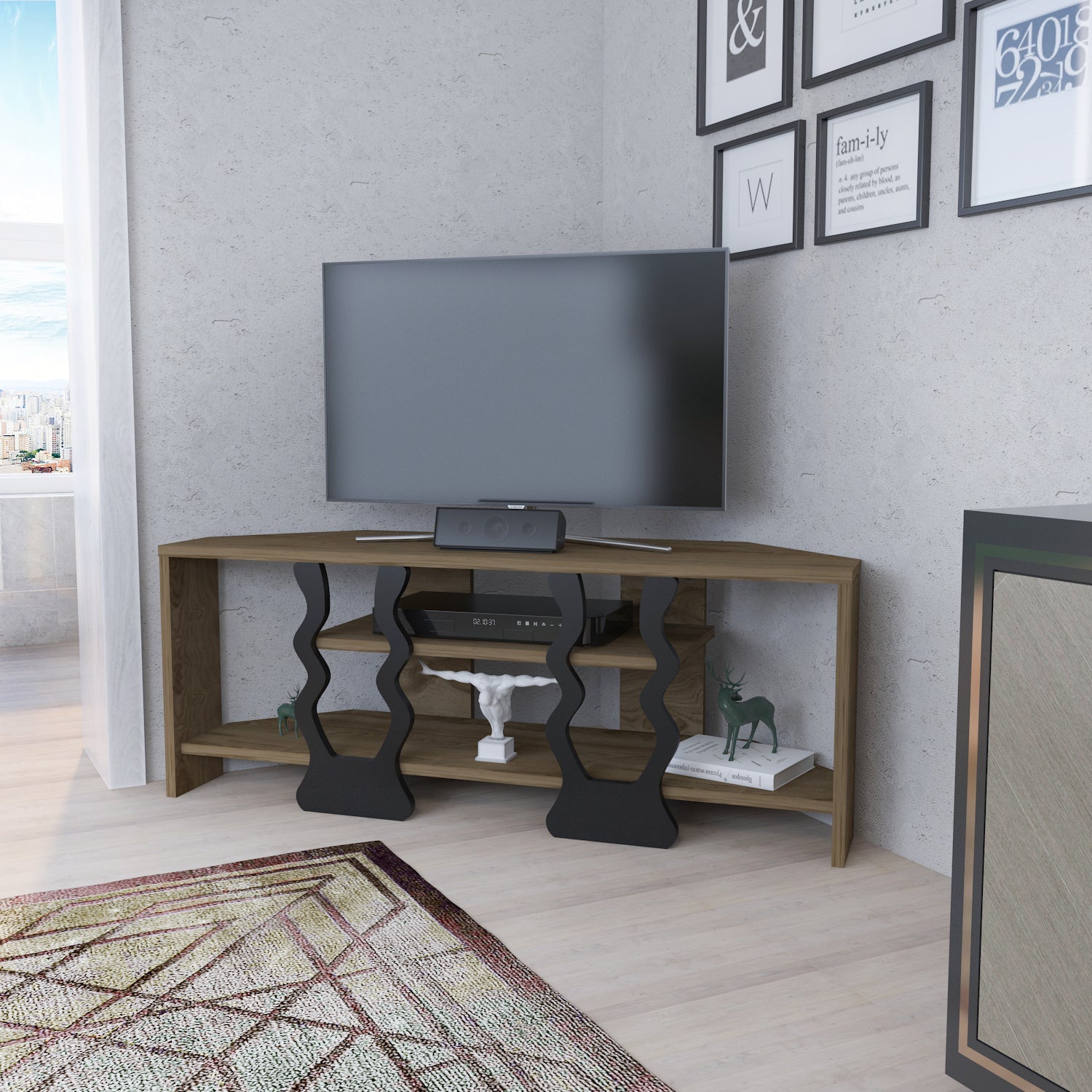 Firal TV UNITESI - OUD OAK AND Black COLOUR by DECOROTIKA | Souqify