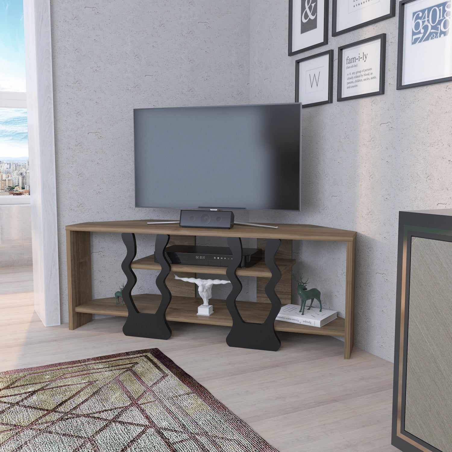Firal TV UNITESI - Walnut AND Black COLOUR by DECOROTIKA | Souqify