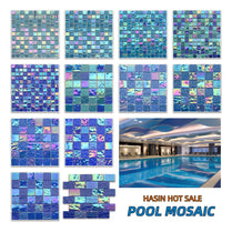 Foshan Glass glossy rainbow glass mosaic 300x300 mixed blue colors swimming pool tile by Vivid Tiles | Souqify