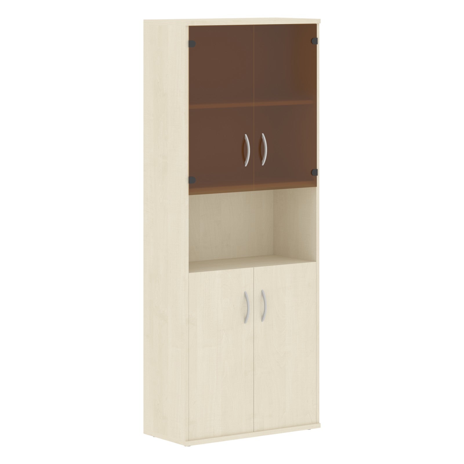 FULL HEIGHT CABINET, MADE IN E1 LAMINATE CHIPBOARD, WITH OPEN SHELF, GLASS AND WOODEN SWING DOORS by Treejar | Souqify