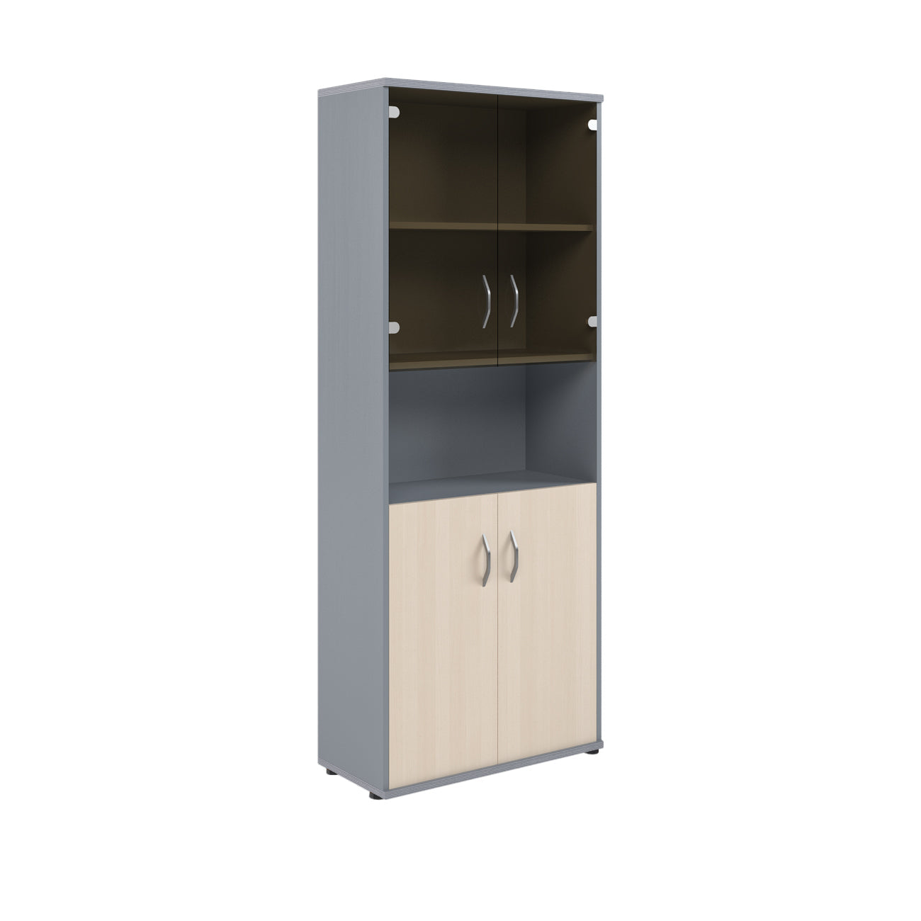 FULL HEIGHT CABINET, MADE IN E1 LAMINATE CHIPBOARD, WITH OPEN SHELF, GLASS AND WOODEN SWING DOORS by Treejar | Souqify