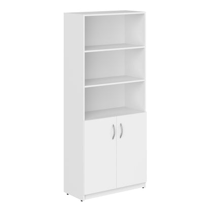 FULL HEIGHT CABINET MADE IN E1 LAMINATE CHIPBOARD WITH OPEN SHELVES AND WOODEN SWING DOORS 770x375x1817 White by Treejar | Souqify