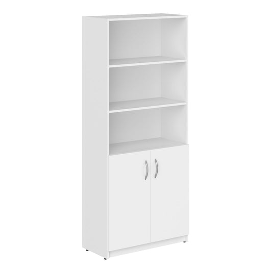 FULL HEIGHT CABINET MADE IN E1 LAMINATE CHIPBOARD WITH OPEN SHELVES AND WOODEN SWING DOORS 770x375x1817 White by Treejar | Souqify