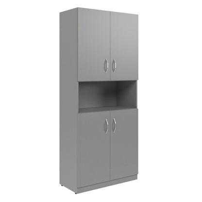 FULL HEIGHT CABINET MADE IN E1 LAMINATE CHIPBOARD WITH OPEN SHELVES AND WOODEN SWING DOORS 770x375x1817 White by Treejar | Souqify
