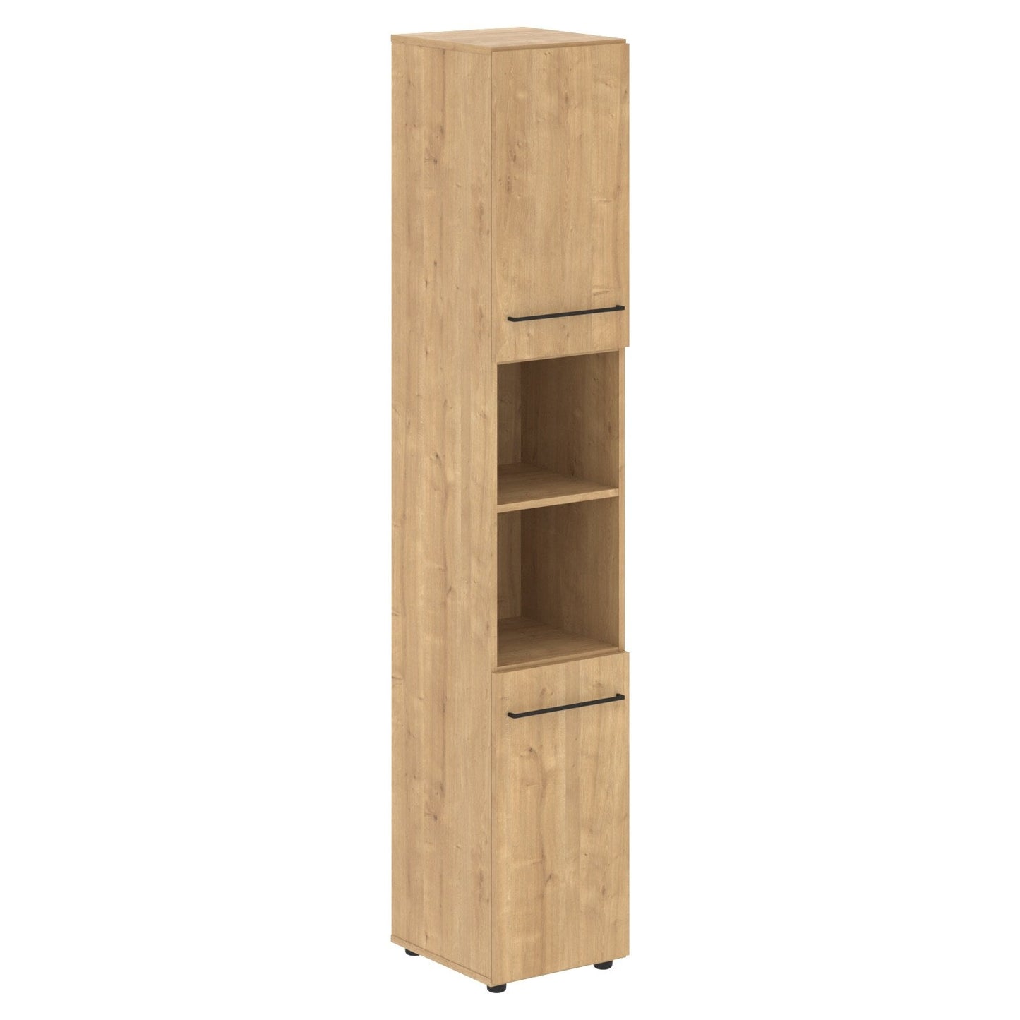 FULL HEIGHT CABINET, MADE IN E1 LAMINATE CHIPBOARD, WITH OPEN SHELVES AND WOODEN SWING DOORS by Treejar | Souqify