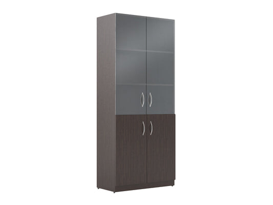 FULL HEIGHT CABINET MADE IN E1 LAMINATE CHIPBOARD WITH UPPER GLASS AND LOWER WOODEN SWING DOOR 770x375x1817 White by Treejar | Souqify