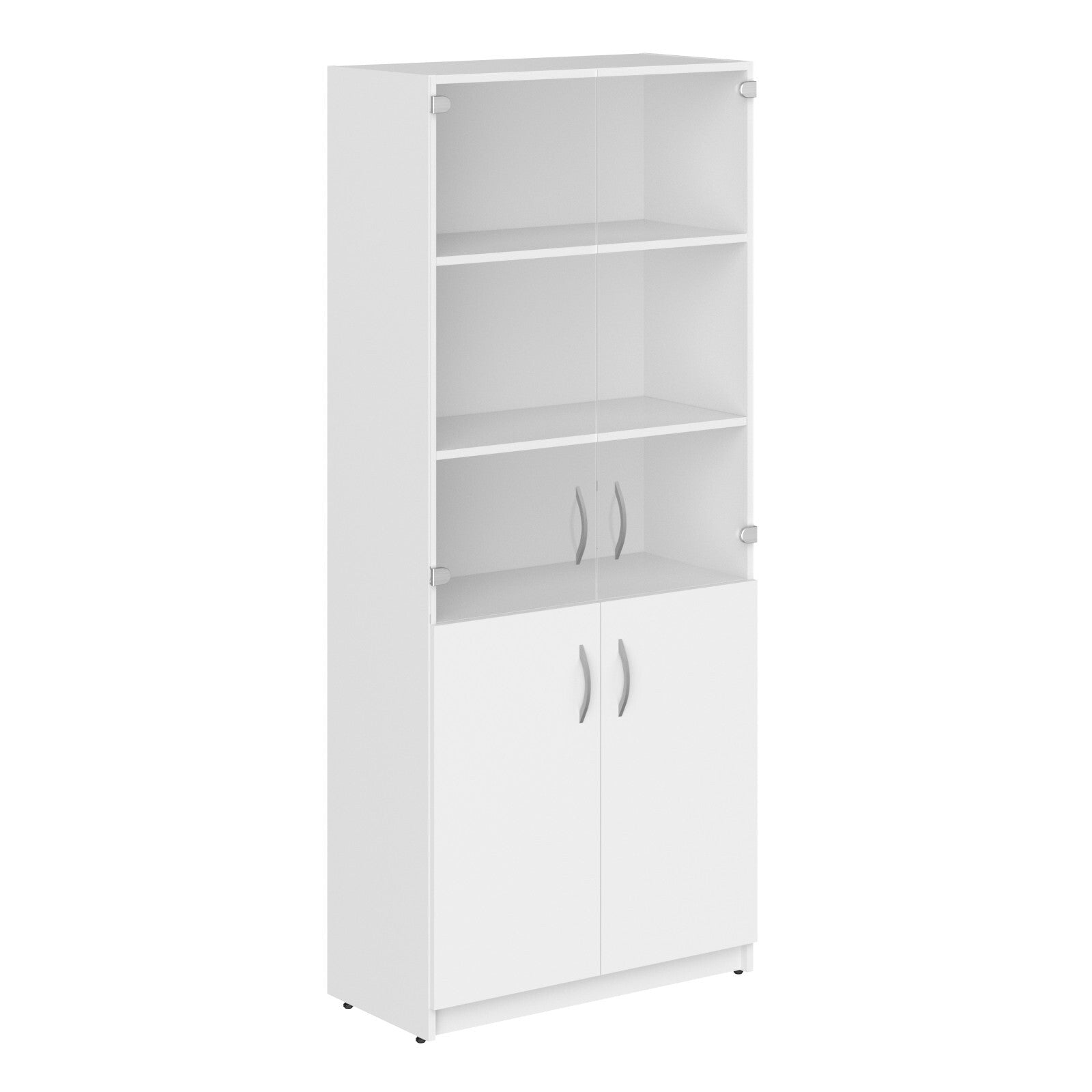 FULL HEIGHT CABINET MADE IN E1 LAMINATE CHIPBOARD WITH UPPER GLASS AND LOWER WOODEN SWING DOOR 770x375x1817 White by Treejar | Souqify