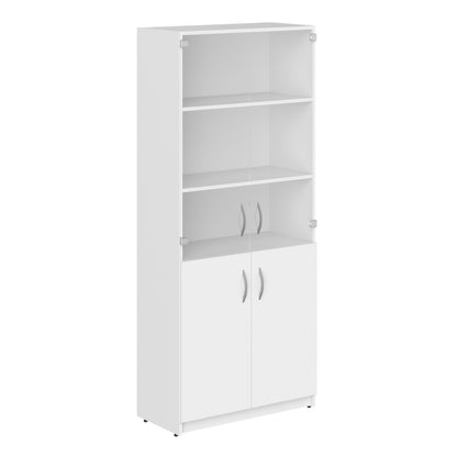 FULL HEIGHT CABINET MADE IN E1 LAMINATE CHIPBOARD WITH UPPER GLASS AND LOWER WOODEN SWING DOOR 770x375x1817 White by Treejar | Souqify