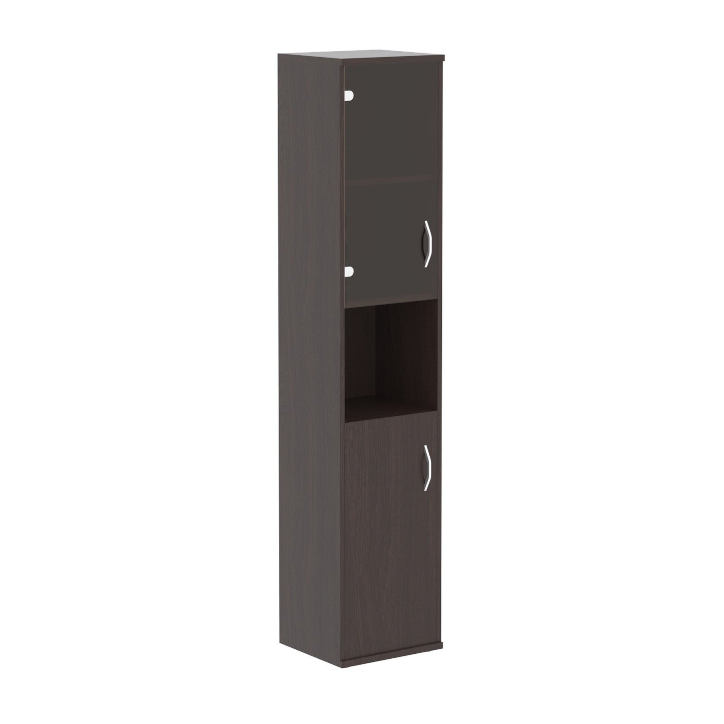FULL HEIGHT CABINET, MADE IN E1 LAMINATE CHIPBOARD, WITH UPPER GLASS, WOODEN SWING DOORS AND OPEN SHELVES by Treejar | Souqify