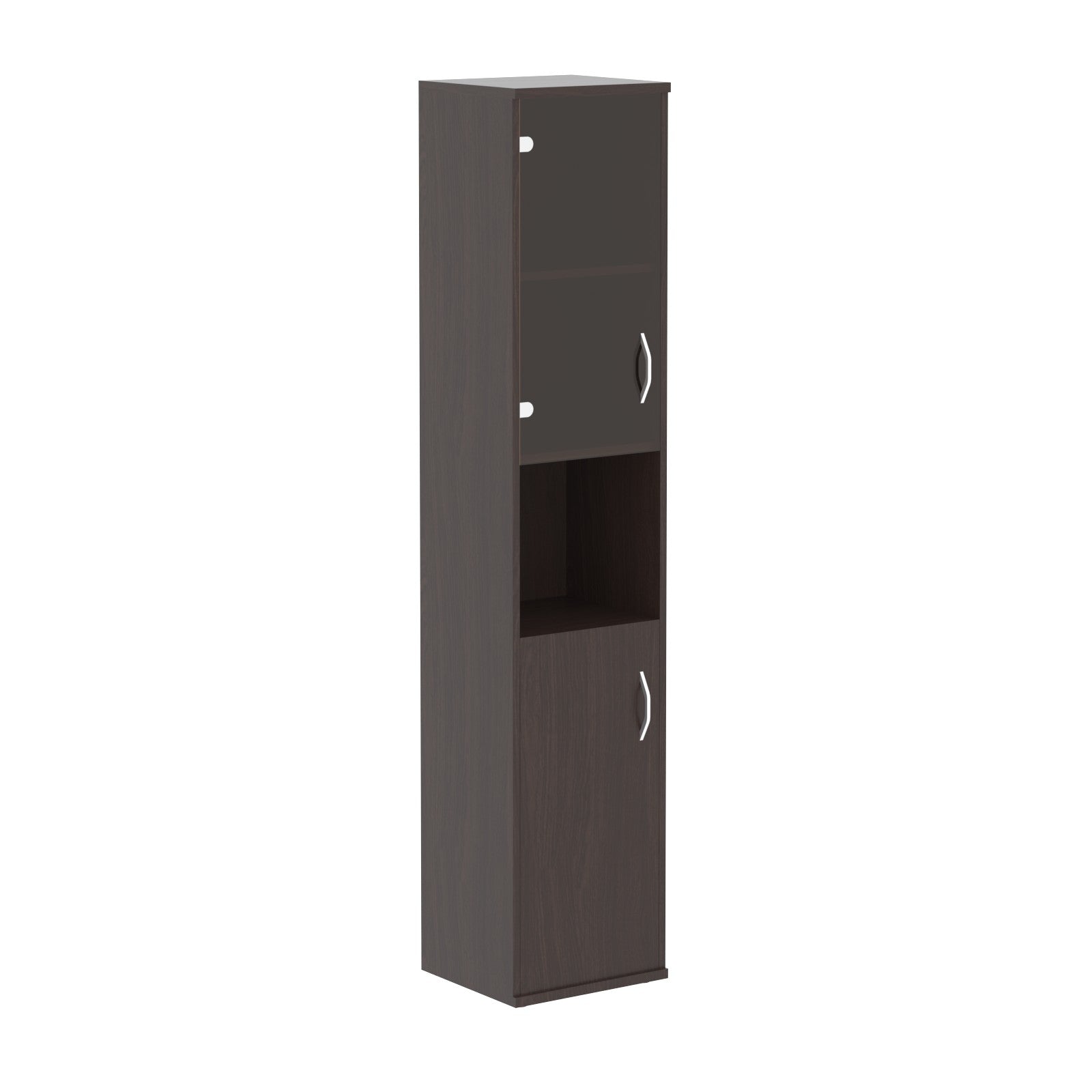 FULL HEIGHT CABINET, MADE IN E1 LAMINATE CHIPBOARD, WITH UPPER GLASS, WOODEN SWING DOORS AND OPEN SHELVES by Treejar | Souqify