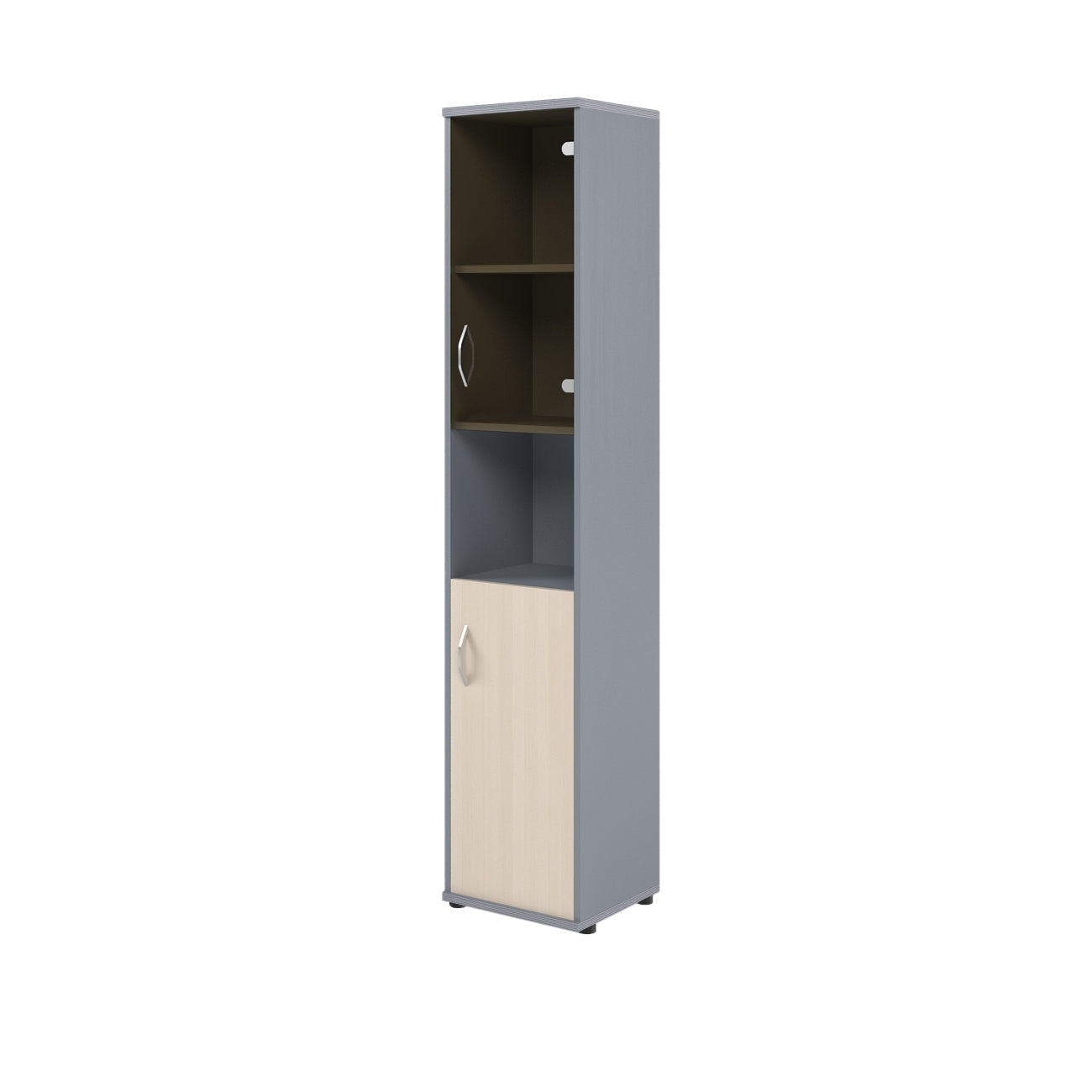 FULL HEIGHT CABINET, MADE IN E1 LAMINATE CHIPBOARD, WITH UPPER GLASS, WOODEN SWING DOORS AND OPEN SHELVES by Treejar | Souqify