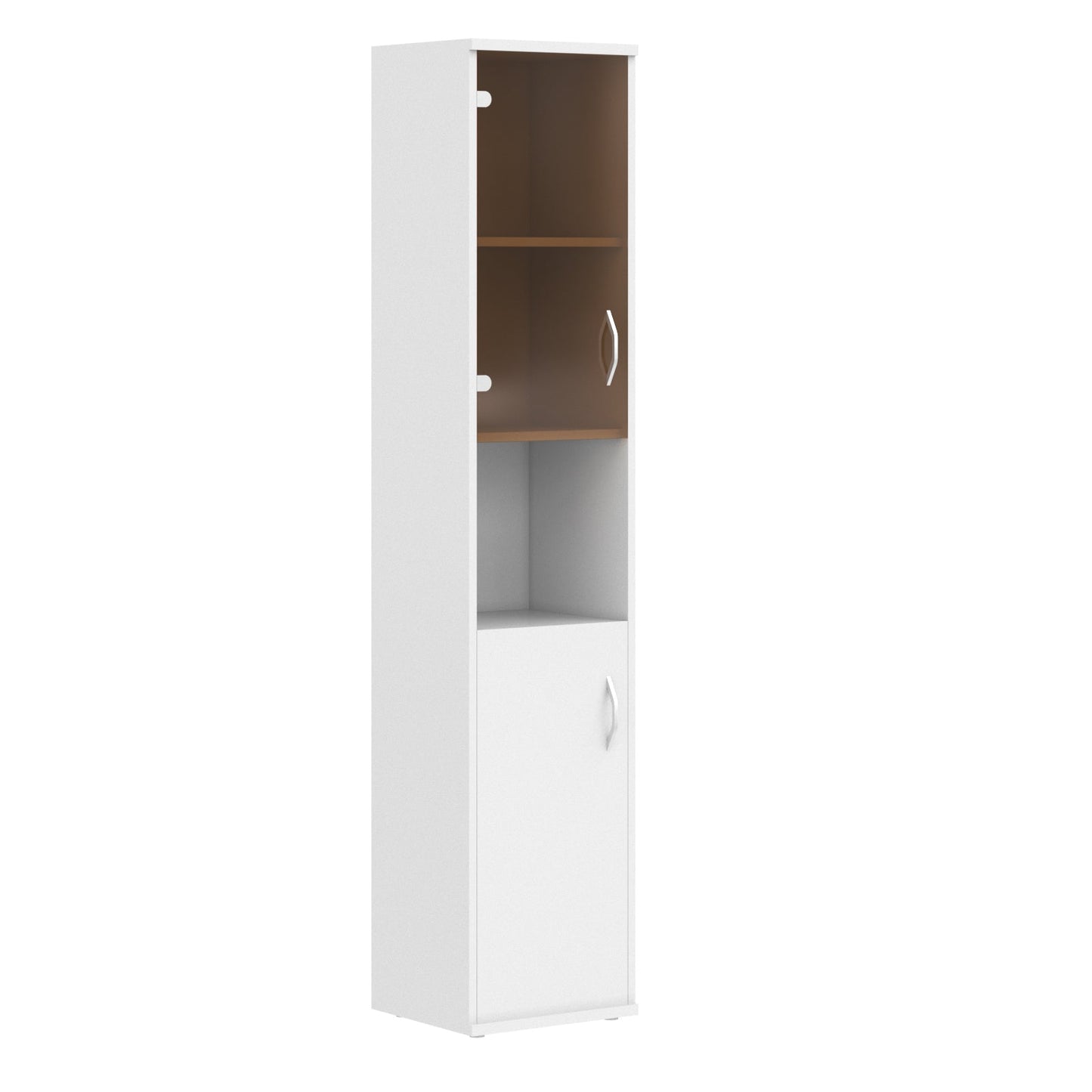 FULL HEIGHT CABINET, MADE IN E1 LAMINATE CHIPBOARD, WITH UPPER GLASS, WOODEN SWING DOORS AND OPEN SHELVES by Treejar | Souqify