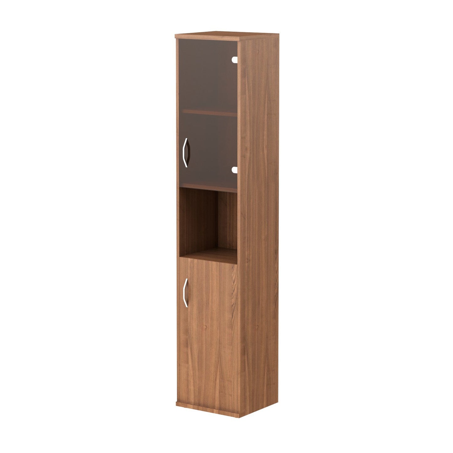 FULL HEIGHT CABINET, MADE IN E1 LAMINATE CHIPBOARD, WITH UPPER GLASS, WOODEN SWING DOORS AND OPEN SHELVES by Treejar | Souqify