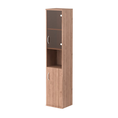 FULL HEIGHT CABINET, MADE IN E1 LAMINATE CHIPBOARD, WITH UPPER GLASS, WOODEN SWING DOORS AND OPEN SHELVES by Treejar | Souqify