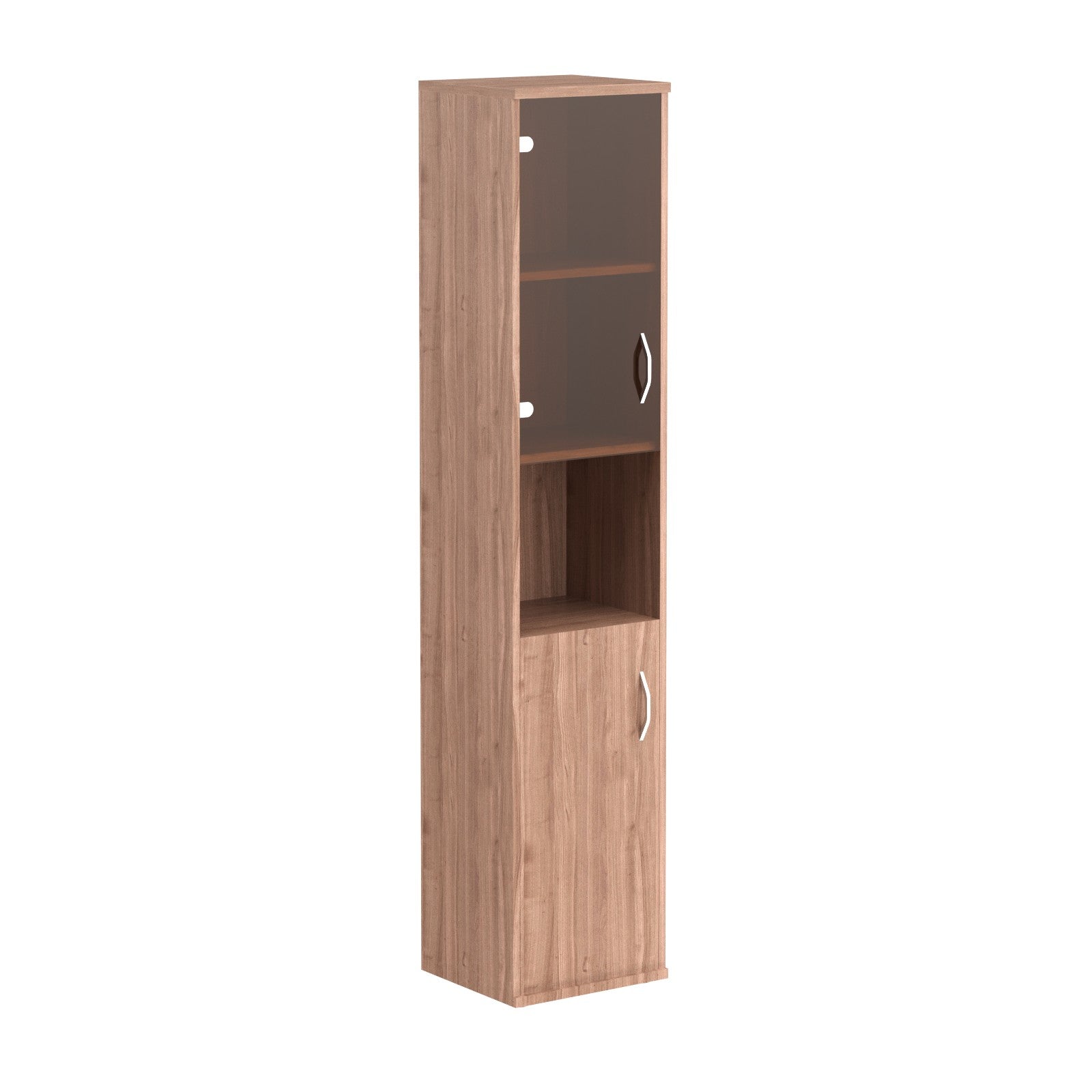 FULL HEIGHT CABINET, MADE IN E1 LAMINATE CHIPBOARD, WITH UPPER GLASS, WOODEN SWING DOORS AND OPEN SHELVES by Treejar | Souqify