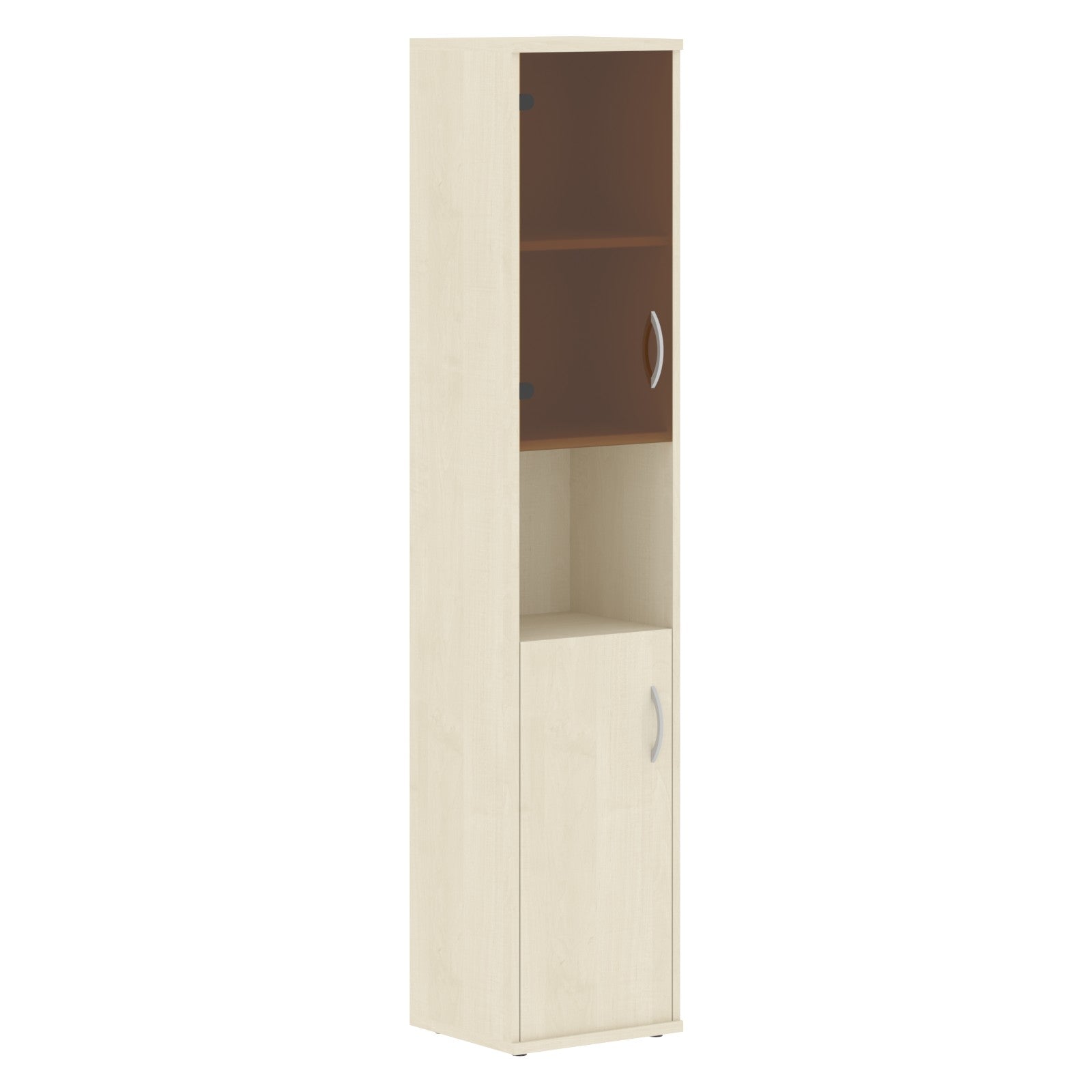 FULL HEIGHT CABINET, MADE IN E1 LAMINATE CHIPBOARD, WITH UPPER GLASS, WOODEN SWING DOORS AND OPEN SHELVES by Treejar | Souqify