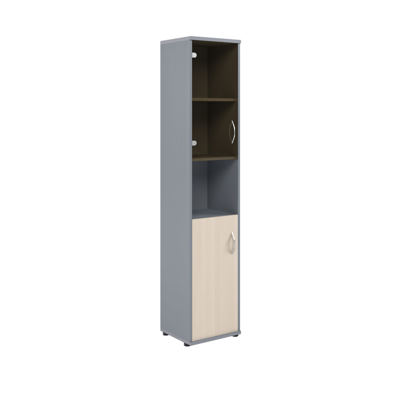 FULL HEIGHT CABINET, MADE IN E1 LAMINATE CHIPBOARD, WITH UPPER GLASS, WOODEN SWING DOORS AND OPEN SHELVES by Treejar | Souqify