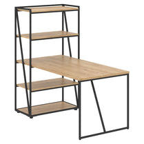 FULL HEIGHT WOODEN OPEN SHELVES WITH METAL FRAMES ATTACHED WITH WOODEN RECTANGULAR SHAPE EXTENSION DESK WITH METAL LEGS, MADE IN E1 LAMINATE CHIPBOARD by Treejar | Souqify