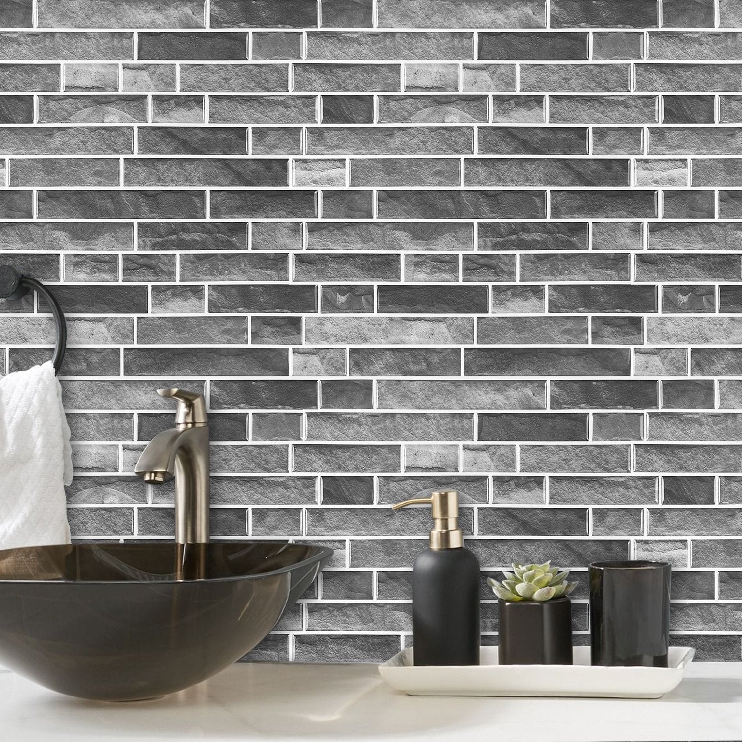 Gray Brick Strips Vinyl Wall Tile T80127 by Vivid Tiles | Souqify