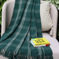 Green Handwoven Cotton Throw with fringe 50