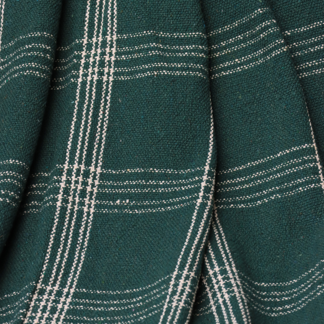 Green Handwoven Cotton Throw with fringe 50" x 60" (127 x 172 cm) by Luv Saffron | Souqify