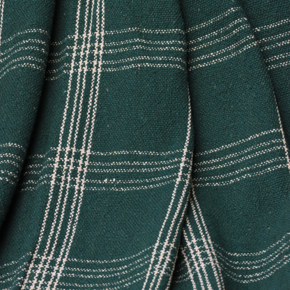 Green Handwoven Cotton Throw with fringe 50" x 60" (127 x 172 cm) by Luv Saffron | Souqify